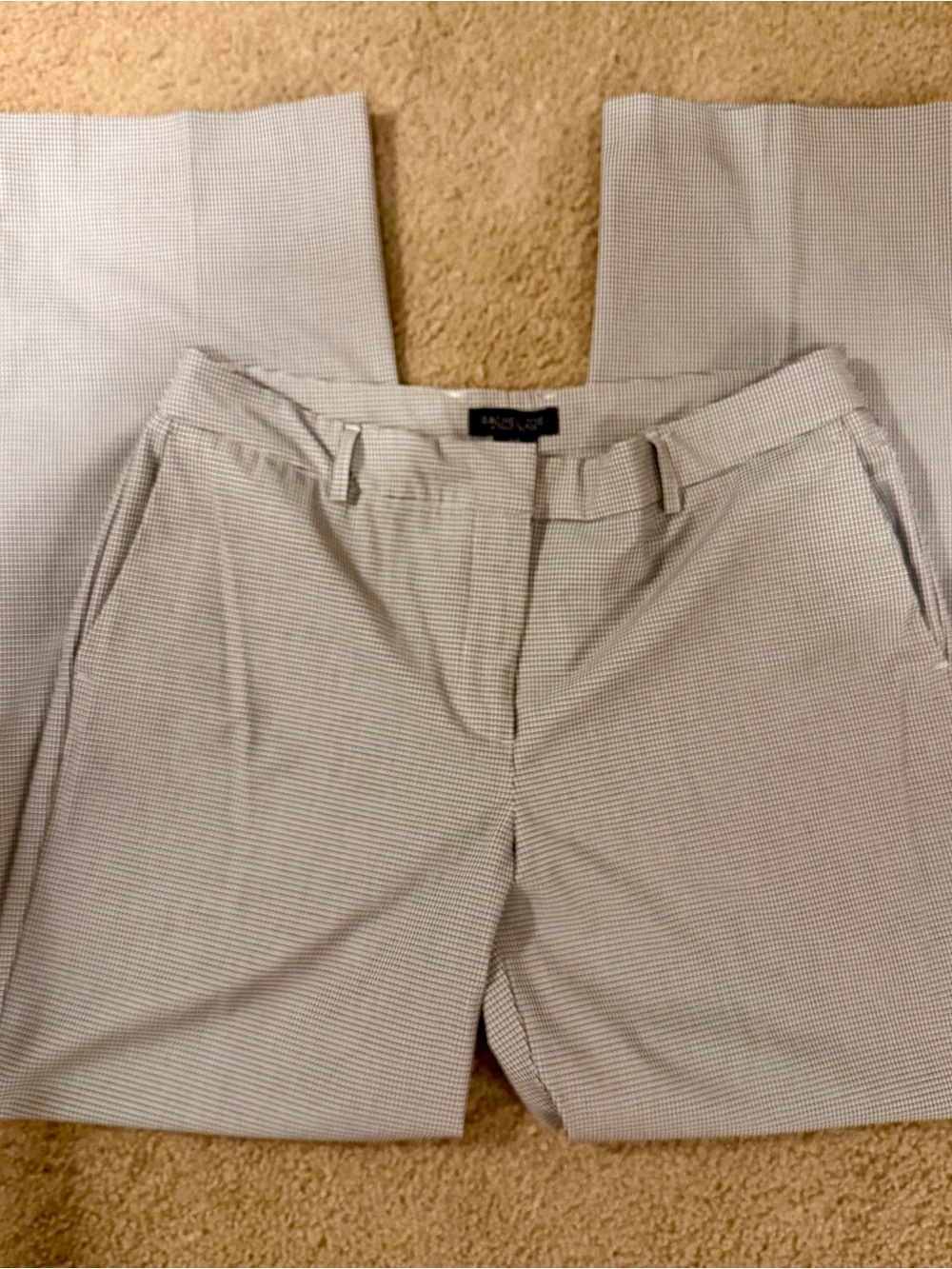 Rachel Zoe Cream Micro-Check Straight Leg Pants